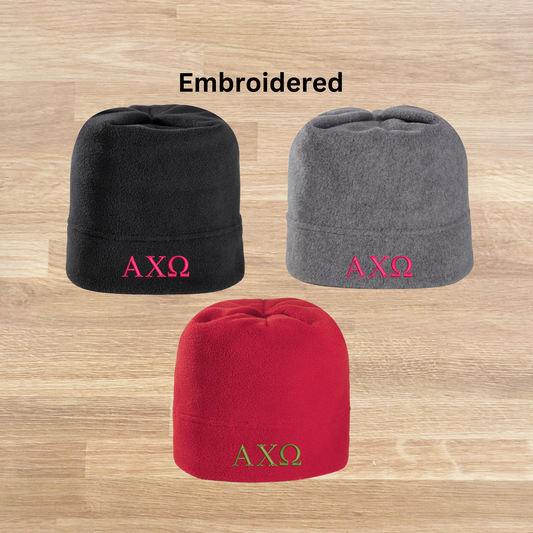 Alpha Chi Omega Embroidered Fleece Hat Beanie