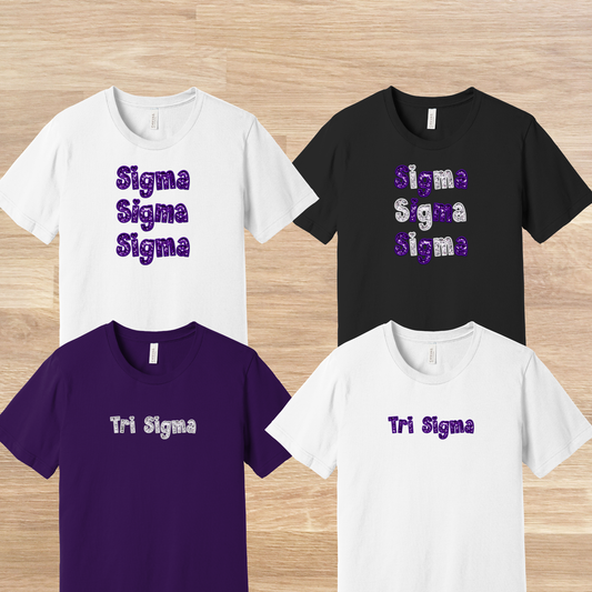 Sigma Sigma Sigma Faux Embroidered Sequins T-Shirt