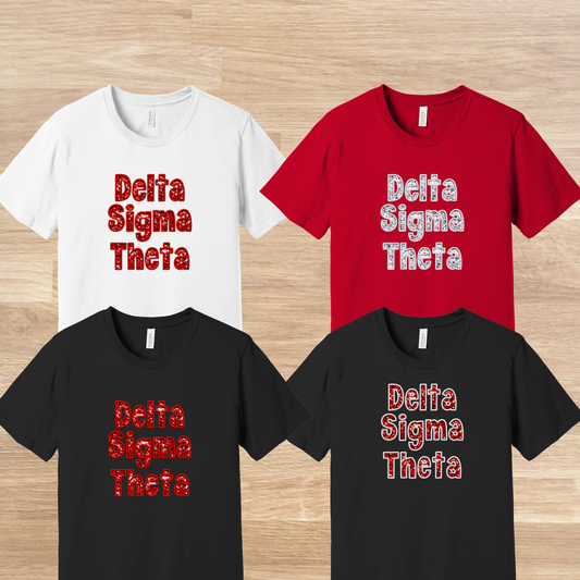 Delta Sigma Theta Faux Embroidered Sequins T-Shirt