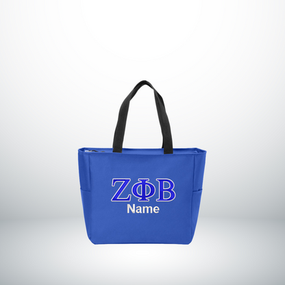 Zeta Phi Beta Personalized Embroidered Zipper Tote Bag