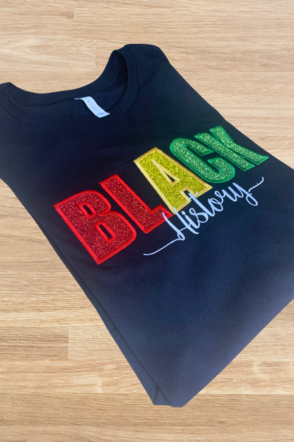 Black History Month Embroidered Glitter T-Shirt