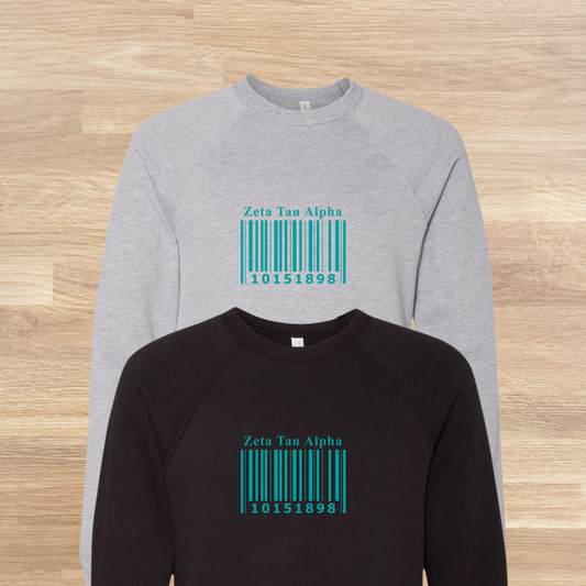 Zeta Tau Alpha Barcode with Founders Date Sweatshirt