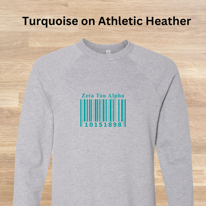 Zeta Tau Alpha Barcode with Founders Date Sweatshirt