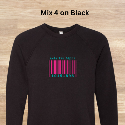 Zeta Tau Alpha Barcode with Founders Date Sweatshirt