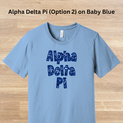 Alpha Delta Pi Faux Embroidered Sequins T-Shirt